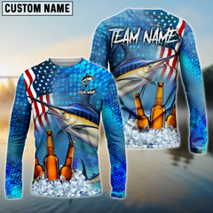 Maxcorners Marlin Fishing Beer Usa Flag Personalized Name, Team Name 3D Long Sleeve Shirt