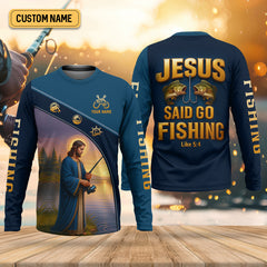 Maxcorners Jesus Said Go Fishing Funny Fishing Shirt, Christian Fishing SPF Shirt For Men, Men's Fishing Shirts Long Sleeve