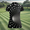 Maxcorners 3D Vortex Golf Shirt, Black White Optical Illusion Tunnel Pattern, Golf Shirt For Women LM1507