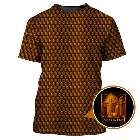 Maxcorners Golf & Bourbon Pattern Golf Shirt, Bourbon Golf Shirt For Men, Funny Men Golf Gift, Bourbon Golf Shirt For Golfers