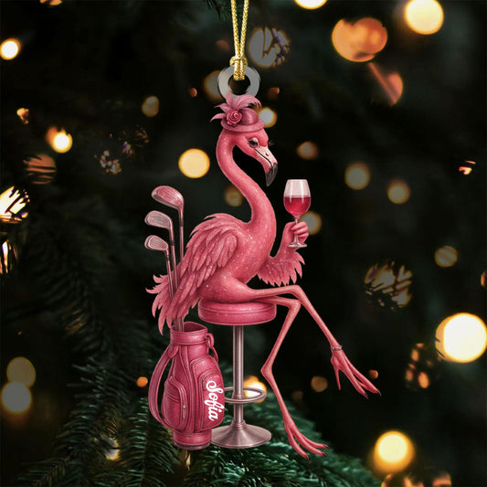 Maxcorners The Pink Flamingo Golf And Wine Acrylic Ornaments, Golf Christmas Gifts, Golf Ornaments LM1611