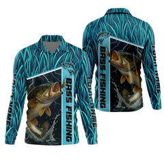 Maxcorners Teal Blue Tournament Fishing Shirts, SPF Long Sleeve Shirts, Fishing Shirts For Men
