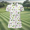 Maxcorners Pink Flamingo Golf Cart Cactus Hawaiian Golf Shirt, Women’s Golf Polo, Performance Golf Shirt LM1507