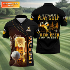 Maxcorners I Just Wanna Play Golf And Drink Beer Custom Golf Polo Shirt, Mens Golf Gift, Golf Lover Gift