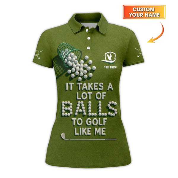 Maxcorners Funny Golf Shirt, "It Takes A Lot of Balls To Golf Like Me" Shirts, Custom Name Polos For Golfers