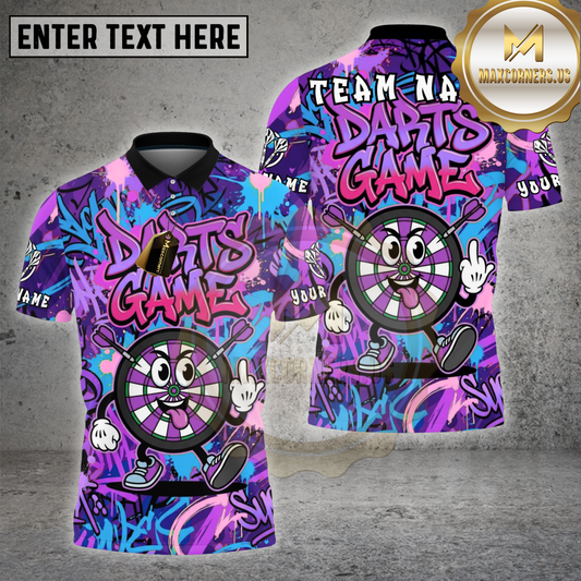 Maxcorners Darts Shirt Darts Game Dartboard Cartoon Graffiti Rainbow Multicolor Options Personalized Name, Team Name 3D Shirt (4 Colors)