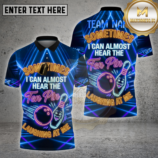 Maxcorners Bowling Shirt Neon Ten Pin Design Multicolor Options Personalized Name, Team Name 3D Shirt (4 Colors)
