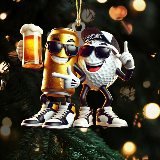Maxcorners Funny Beer Golf Ball Ornament, Acrylic Ornament, Golf Xmas Ornaments, Christmas Golf Gift LM1611