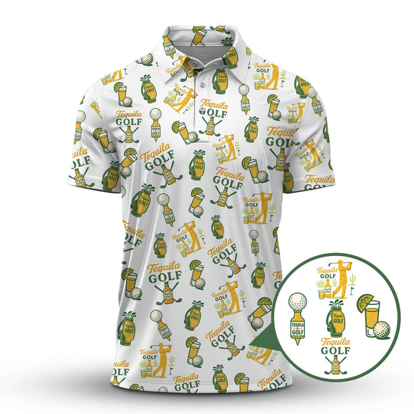Maxcorners Golf Shirt For Men's, Tequila Golf Pattern Polos, Drink & Golf Shirts, Funny Men Golf Gift