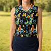 Maxcorners Black Tropical Parrot Palm Flower Pattern Golf Shirt, Women’s Golf Polo, Ladies Golf Shirts, Golf Tops For Women LM1507