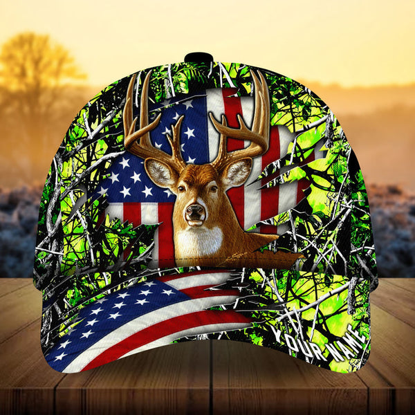 Maxcorners Best US Flag Ragged Deer Hunting Camo Pattern 3D Multicolor Personalized Cap