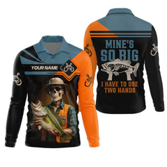 Maxcorners Mine's So Big I Have To Use Two Hands Skeleton Fishing UV Shirts, Presents For Fishermen, Funny Fishing Shirt
