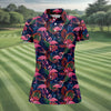 Maxcorners Dark Tropical Pink Flamingo Pattern Golf Shirt, Women’s Golf Apparel, Hawaiian Golf Shirt, Golf Polo For Women LM1507