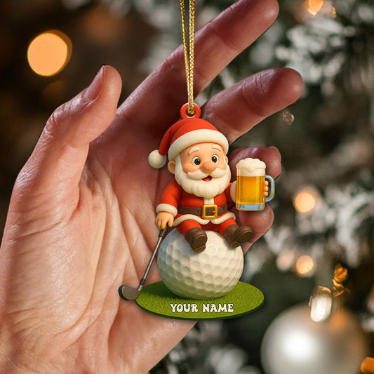 Maxcorners Christmas Golf And Beer Santa, Home Decor, Christmas Ornament, Personalized Ornament 2D Flat LM2111