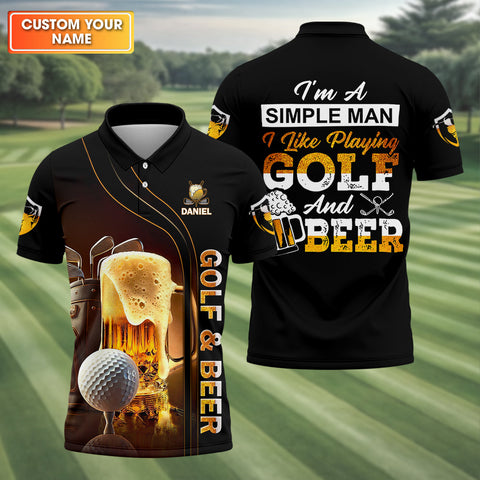 Maxcorners I'm A Simple Man I Like Playing Golf & Beer Custom Funny Golf Polo Shirt, Dad Golf Gifts