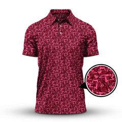 Maxcorners Funny Golf Pattern Polos, Pink Golf Shirt For Men, Golf Gift For Golfers