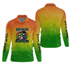 Maxcorners Show Me Your Bobbers Shirt, Green Yellow Orange Men Fishing Shirt, Funny Fishing Shirt, SPF Shirt