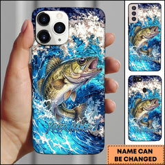 Maxcorners Walleye Jumping Out Of Ocean Wave Blue Splash Art Personalized Name Phone Case