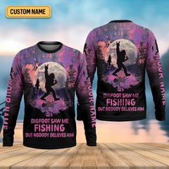 Maxcorners Bigfoot Saw Me Fishing But Nobody Believes Him Funny Fishing Shirt, SPF Shirt For Men