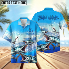 Maxcorners Barracuda Fishing Seabird Sunset Personalized Name, Team Name 3D Hawaiian Shirt