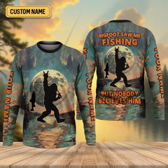 Maxcorners Bigfoot Saw Me Fishing But Nobody Believes Him Funny Sasquatch Fishing SPF Shirt For Men
