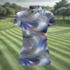 Maxcorners Silver Marble Golf Shirt, Futuristic Holographic Wave Pattern, Golf Shirt For Women LM1507