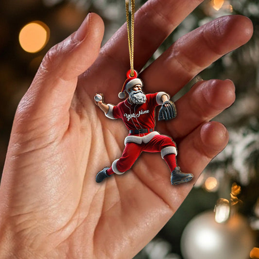 Maxcorners Custom Name Baseball Santa Ornament, Baseball Lover Christmas Gift 2D Flat LM2211