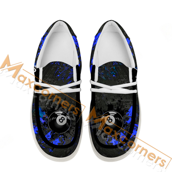 Maxcorners Billiards Ball 8 Black Stains Grunge Blue Pattern Personalized Name Canvas Loafer Shoes