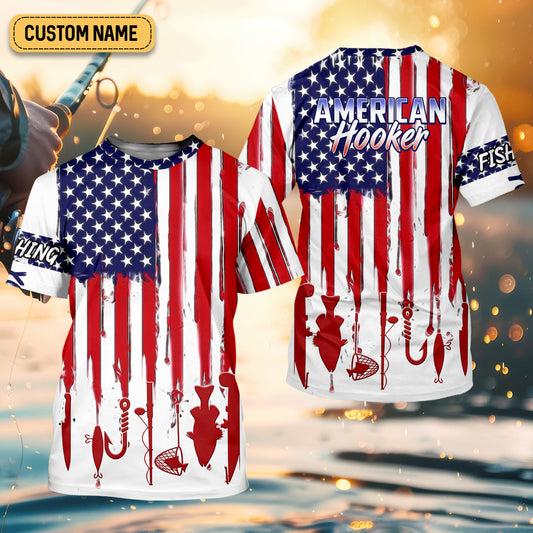 Maxcorners American Hooker Hooded UPF Shirt, American Flag Fish Shirt, Long Sleeve Fishing Shirts, Mens Casual Shirts