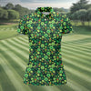Maxcorners Shamrock St Patrick's Day Dark Green Golf Shirt, Women's Golf Tops, Ladies Golf Polos, Women's Polo Shirt