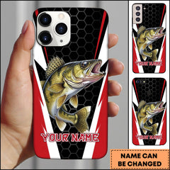 Maxcorners Walleye Honeycomb Pattern Red White Sport Design Personalized Name Phone Case