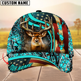 Maxcorners USA Flag Deer Hunting Camouflage Pattern Multicolor Personalized Name 3D Cap