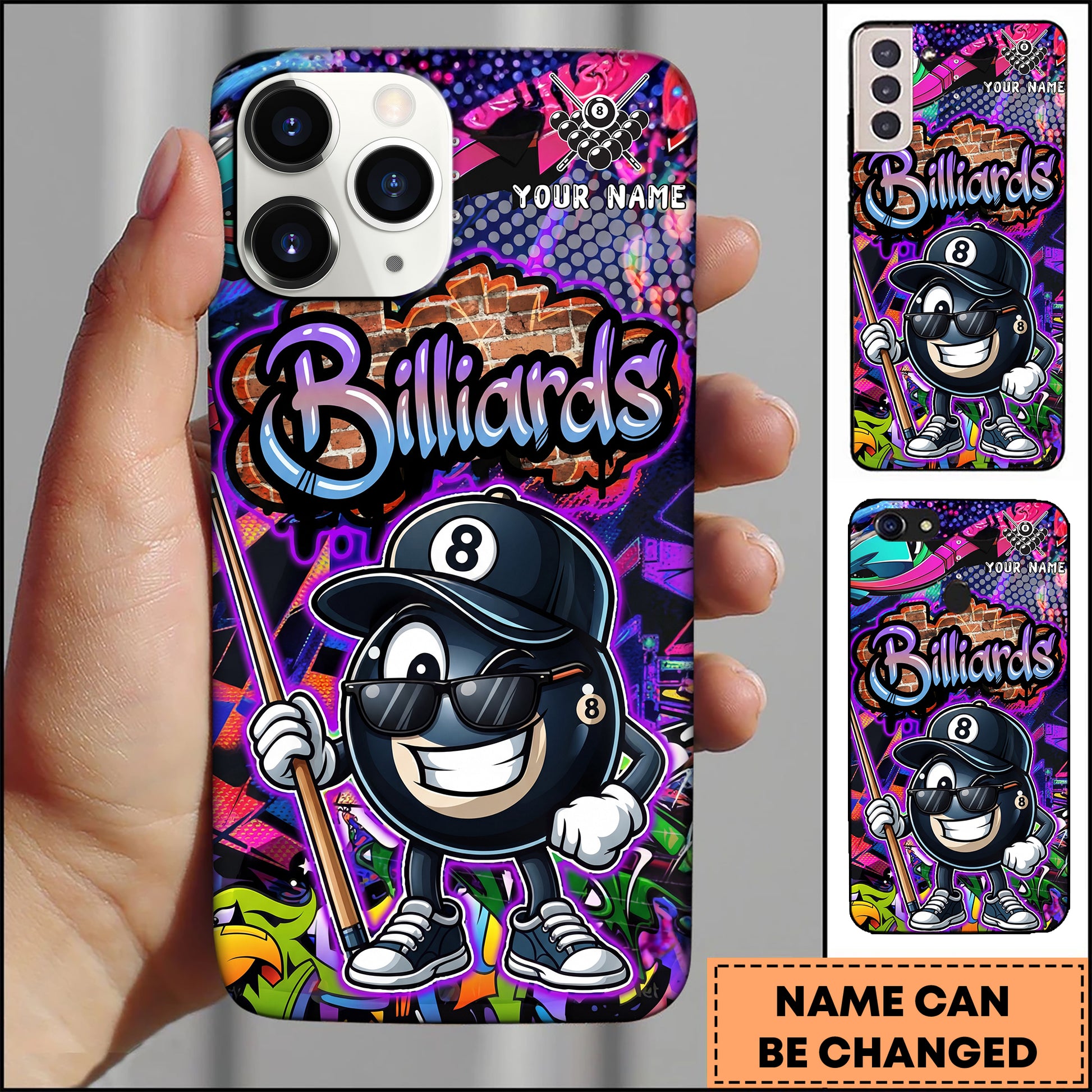 Maxcorners Billiard Phonecase Vibrant Graffiti Style 8-Ball Character