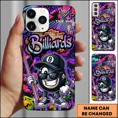 Maxcorners Billiard Phonecase Vibrant Graffiti Style 8-Ball Character Personalized Name 3D Phone Case
