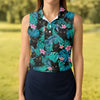 Maxcorners Black Cat Tropical Monstera Hawaiian Golf Polo Shirt, Golf Shirts For Women, Women's Golf Apparel LM1507