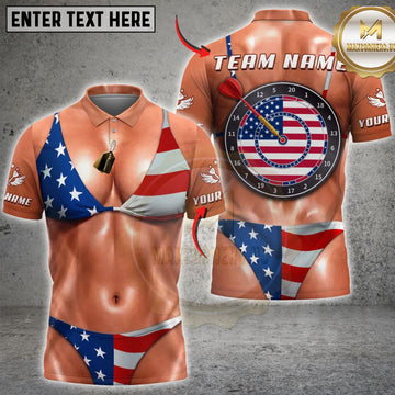 Maxcorners Darts Shirt Patriotic Flag & Bikini Muscular Body Target Dartboard Design, Customized Name, Team Name 3D Shirts
