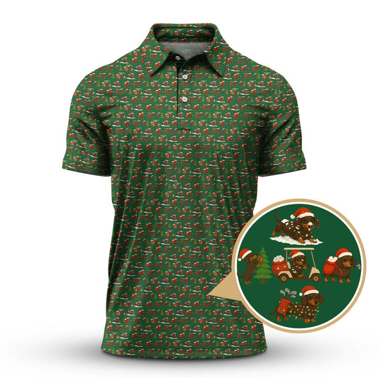 Maxcorners Dachshund Christmas Shirt, Funny Pattern Golf Shirt, Golf Shirt For Dog Lover, Golf Gift For Golfer
