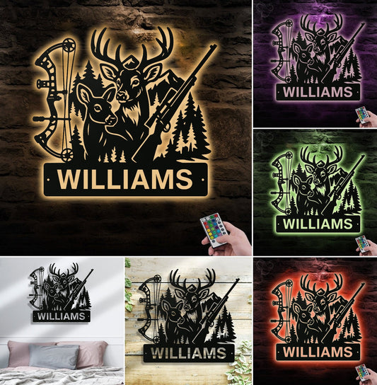 Maxcorners Personalized Deer Hunting Metal Sign WITH LED/WITHOUT LED – Bow & Rifle Wall Decor for Hunters LM0110
