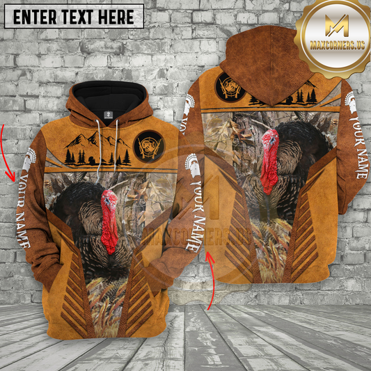 Maxcorners Turkey Hunting Rustic Brown Camo Pattern Multioptions Custom Name Shirt 3D All Over Printed Clothes