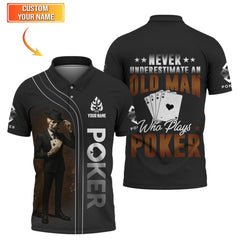 Maxcorners Poker T Shirt  Never Underestimate An Old Man Who Plays Poker Skeleton Card Player Black TeeLM1009