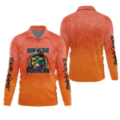 Maxcorners Show Me Your Bobbers Shirt, Orange Neon Men Fishing Shirt, Funny Fishing Shirt, SPF Shirt