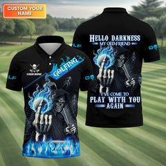 Maxcorners Hello Darkness My Old Friend Custom Men's Golf Polo Shirt, Hilarious Golf Shirt, Skeleton Golf Shirt