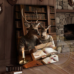 Maxcorners Romantic Deer Couple Reading Love Letters Library Personalized Name Canvas