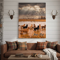 Maxcorners Waterfowl Hunting Dog With Duck At Sunrise Personalized Name Canvas