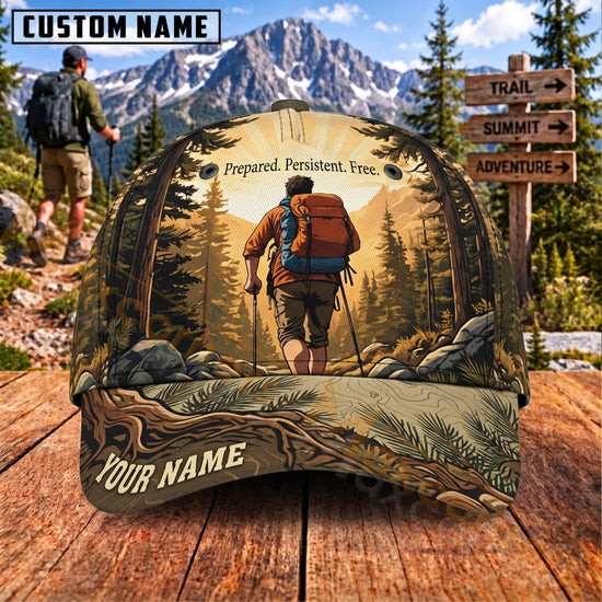 Maxcorners Hiking Forest Backpacker Prepared Persistent Free Personalized Name 3D Cap
