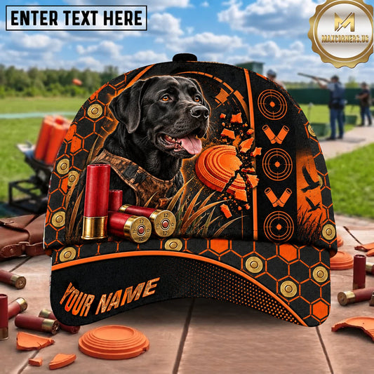 Maxcorners Black Labrador Orange Clay Target Trap Shooting Personalized Name 3D Cap