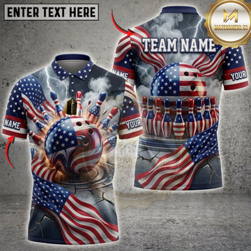 Maxcorners Bowling American Flag Eagle And Patriotic Bowling Pins Personalized Name 3D Unisex Shirt