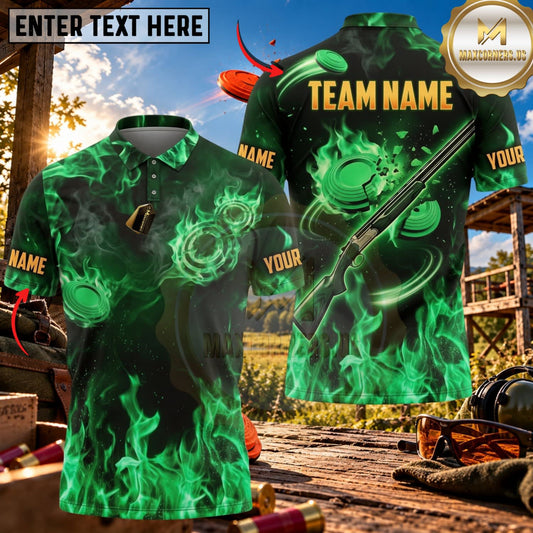 Maxcorners Clay Shooting Flaming Shotgun Multicolor Customized Name, Team Name 3D Shirts (4 Colors)
