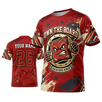 Maxcorners Cornhole Own The Board Red Warrior Mascot Personalized Name 3D Unisex Shirt