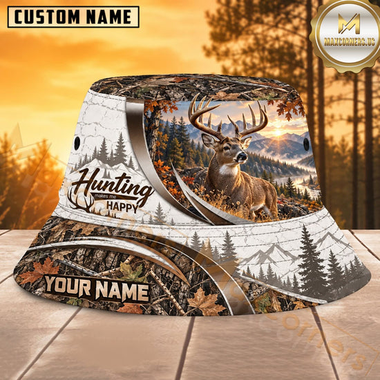 Maxcorners Deer Hunting Mountain Pine Forest Personalized Name 3D Bucket Hat